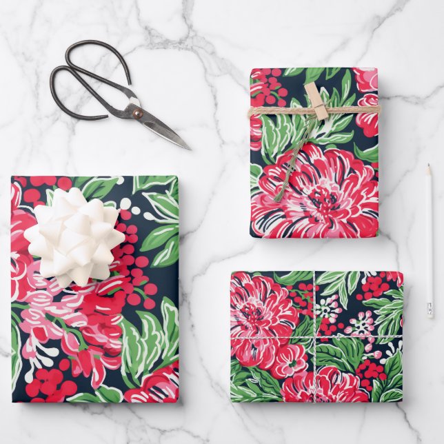 Beautiful Festive Floral Wrapping Paper Sheet (Front)
