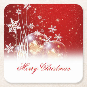 Beautiful festive “Merry Christmas” illustrati Square Paper Coaster