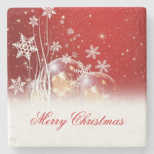 Beautiful festive “Merry Christmas” illustrati Stone Coaster