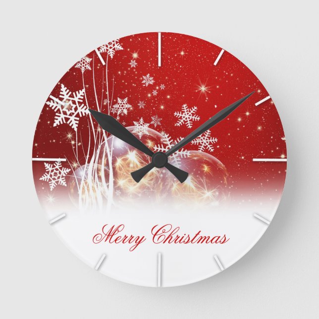 Beautiful festive “Merry Christmas” illustration Round Clock (Front)