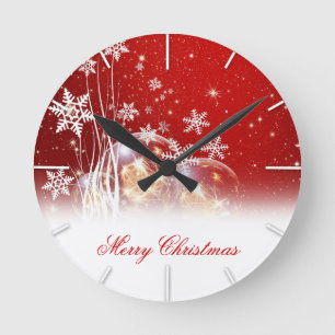 Beautiful festive “Merry Christmas” illustration Round Clock