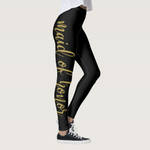 Beautiful Festive Script Glitter Maid of Honour Leggings