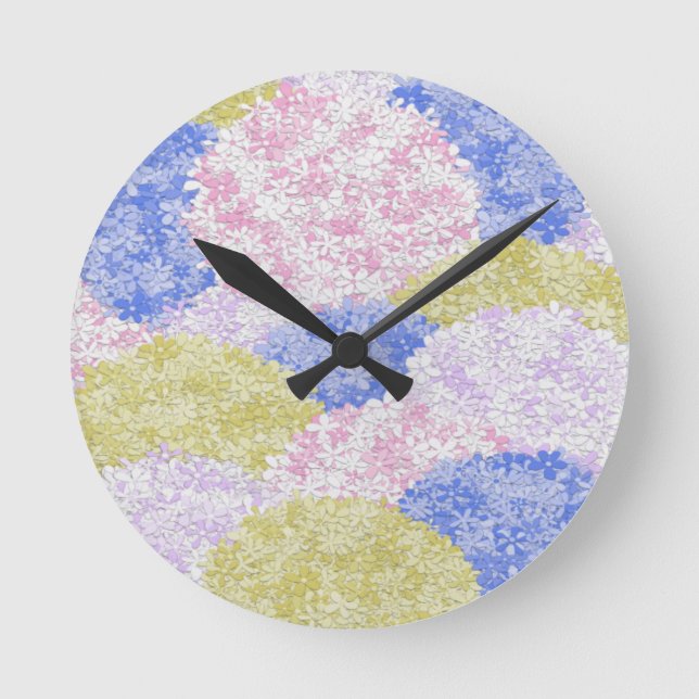 Beautiful Fields Of Hydrangeas Round Clock (Front)