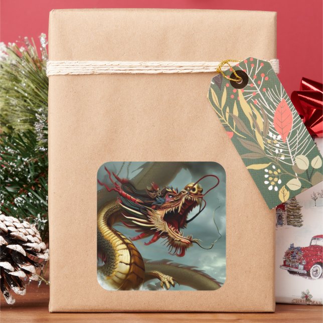 Beautiful Fierce Red Dragon Square Sticker (Holiday)