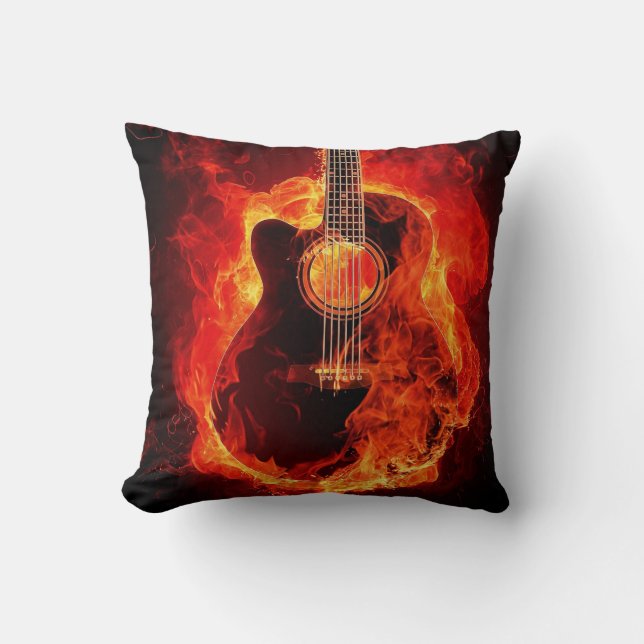 Beautiful Flaming Guitar Image Cushion (Front)