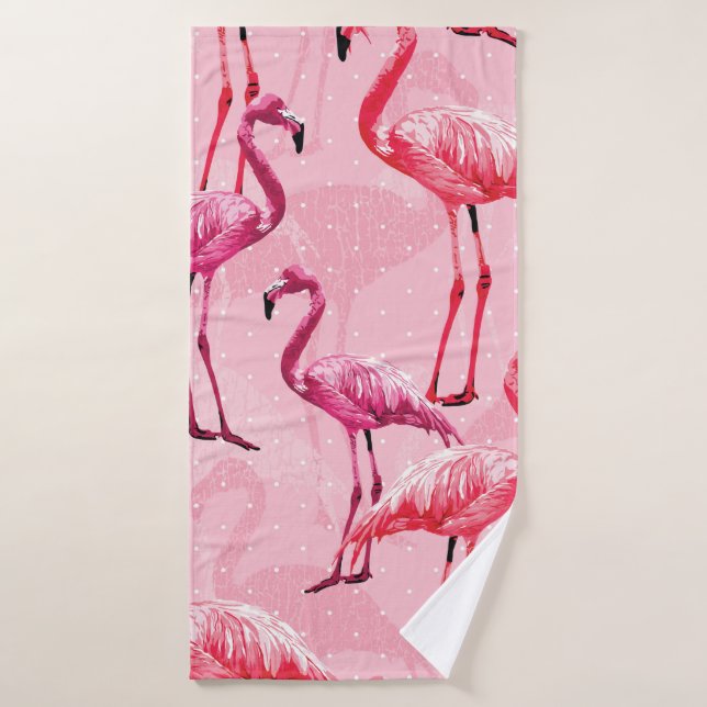 Beautiful Flamingo Bird Pink Seamless Pattern illu Bath Towel (Bath Towel)