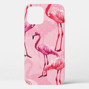 Beautiful Flamingo Bird Pink Seamless Pattern illu iPhone 12 Case