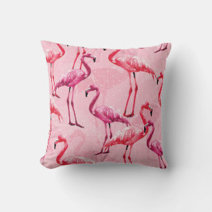 Beautiful Flamingo Bird Pink Seamless Pattern illu Cushion