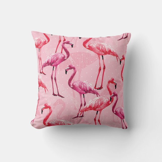 Beautiful Flamingo Bird Pink Seamless Pattern illu Cushion (Front)
