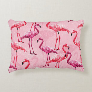 Beautiful Flamingo Bird Pink Seamless Pattern illu Decorative Cushion