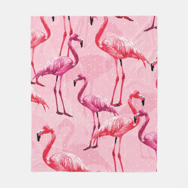 Beautiful Flamingo Bird Pink Seamless Pattern illu Fleece Blanket (Front)