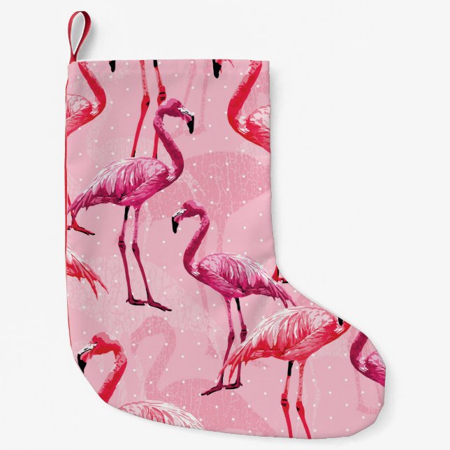 Beautiful Flamingo Bird Pink Seamless Pattern illu Small Christmas Stocking (Front)