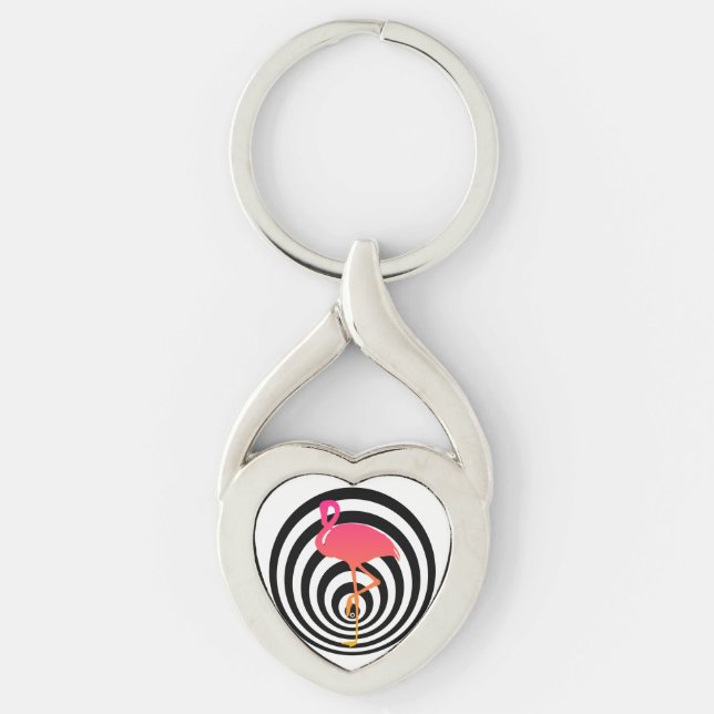 Beautiful flamingo in circles key ring (Front)