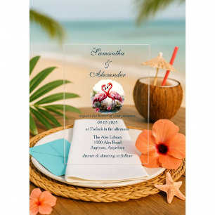 Beautiful Flamingo Love Wedding Acrylic Invitations