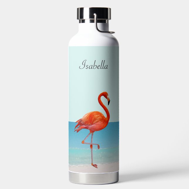 Beautiful Flamingo on the Beach Water Bottle (Left)