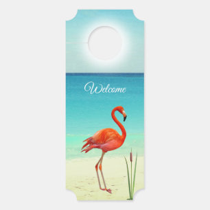 Beautiful Flamingo on the Beach Welcome Door Hanger