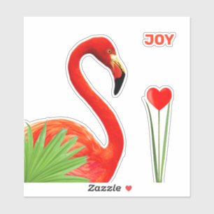 Beautiful Flamingo with Palm Leaves & Heart
