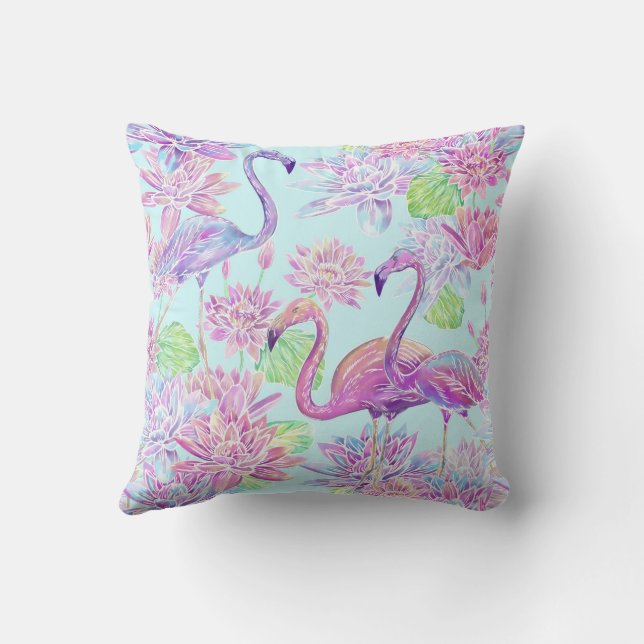 Beautiful flamingos and lotus flowers cushion (Back)