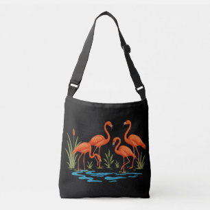 Beautiful flamingos in lake crossbody bag