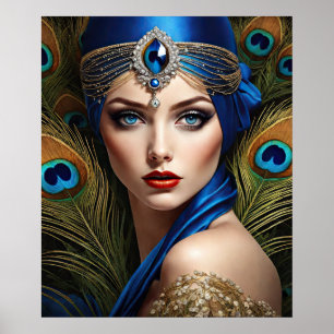 Beautiful Flapper With Peacock Turban Poster