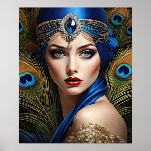 Beautiful Flapper With Peacock Turban Poster (Front)