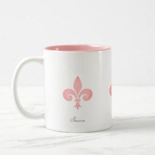 Beautiful Fleur-de-lis Flower in Light Coral Pink Two-Tone Coffee Mug