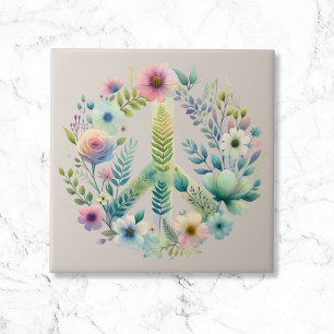 Beautiful Floral 70s Retro Peace Sign Ceramic Tile