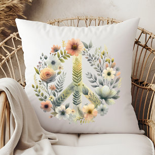 Beautiful Floral 70s Retro Peace Sign Cushion