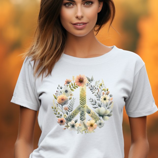 Beautiful Floral 70s Retro Style Peace Sign T-Shirt (Creator Uploaded)