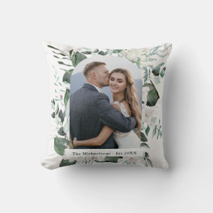 Beautiful Floral and Greenery Photo Arch Wedding Cushion