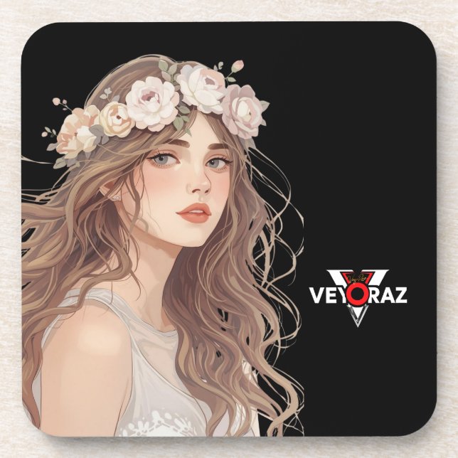 Beautiful Floral Anime Girl – Soft Pastel Aesthe Coaster (Front)