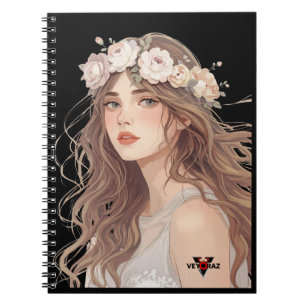 Beautiful Floral Anime Girl – Soft Pastel Aesthe Notebook