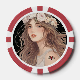 Beautiful Floral Anime Girl – Soft Pastel Aesthe Poker Chips