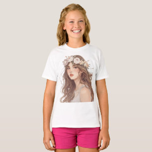 Beautiful Floral Anime Girl – Soft Pastel Aesthe T-Shirt