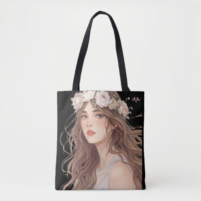 Beautiful Floral Anime Girl – Soft Pastel Aesthe Tote Bag (Front)