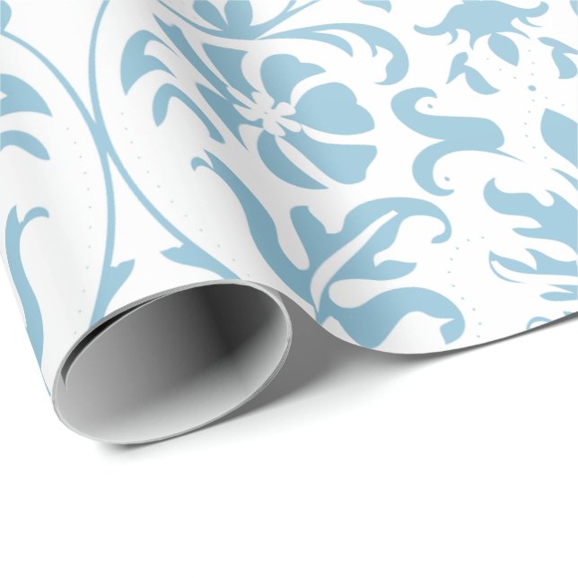 Beautiful Floral Aqua and White Damask Design Wrapping Paper (Roll Corner)