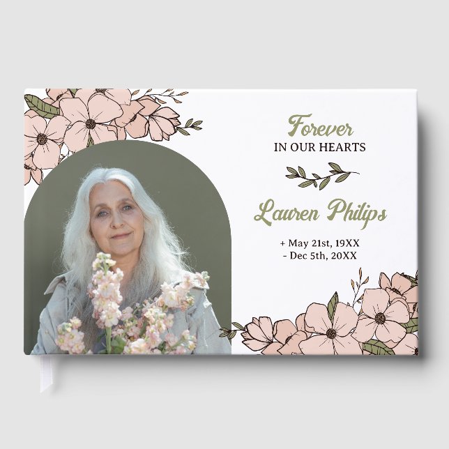 Beautiful Floral Arch Photo Forever In Our Hearts Guest Book (Front)