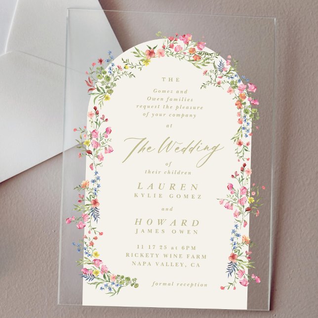 Beautiful floral ARCH spring wedding PREMIUM THICK Acrylic Invitations (Creator Uploaded)