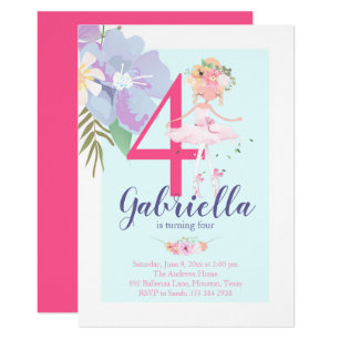 Beautiful Floral Ballerina Birthday Invitation