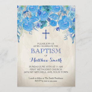 Beautiful Floral Baptism Invitation, Baby Invitation