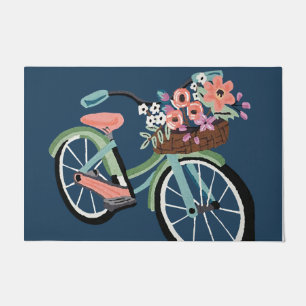 Beautiful Floral Bicycle Doormat, Retro vibe Mat