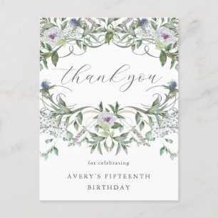 Beautiful Floral Birthday Thank You Postcard