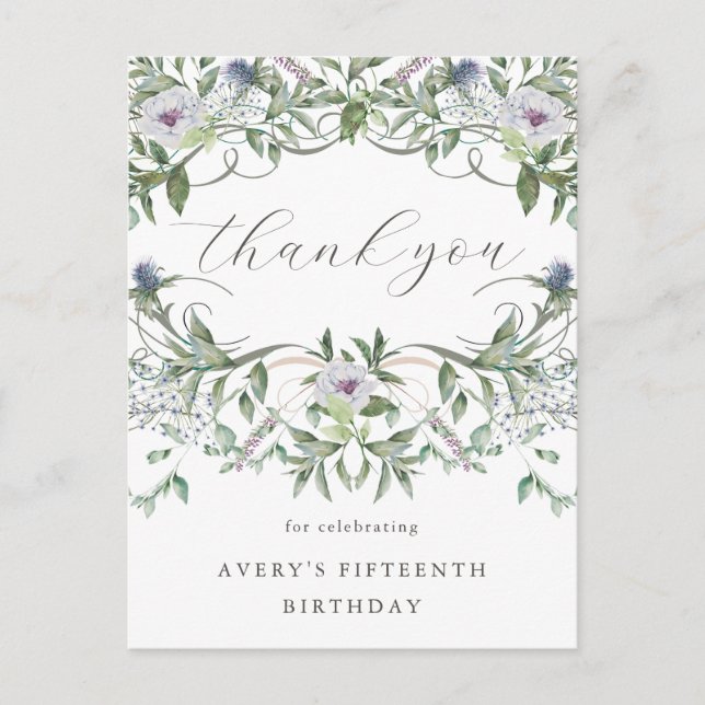 Beautiful Floral Birthday Thank You Postcard (Front)