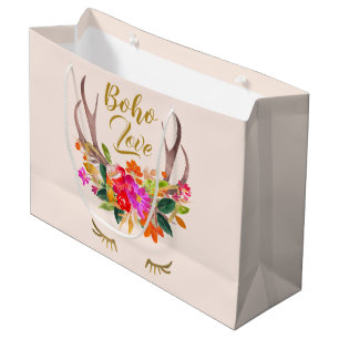 Beautiful floral Boho Love Reindeer Antlers Lashes Large Gift Bag
