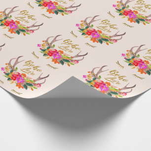 Beautiful floral Boho Love Reindeer Antlers Lashes Wrapping Paper