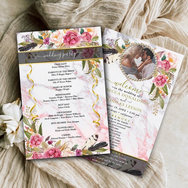 Beautiful Floral Bouquet Photo Wedding Program (Creator Uploaded)