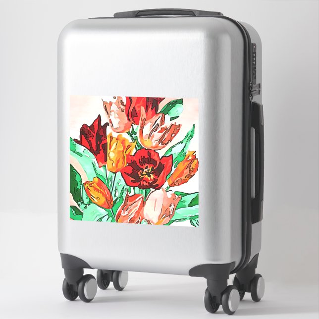 Beautiful Floral Bouquet Tulips Black Outline Art (Suitcase)