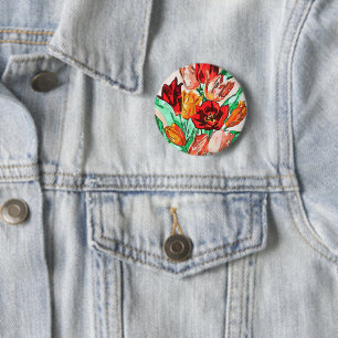 Beautiful Floral Bouquet Tulips Black Outline Art 6 Cm Round Badge