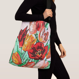 Beautiful Floral Bouquet Tulips Black Outline Art Crossbody Bag
