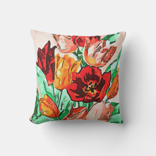 Beautiful Floral Bouquet Tulips Black Outline Art Cushion